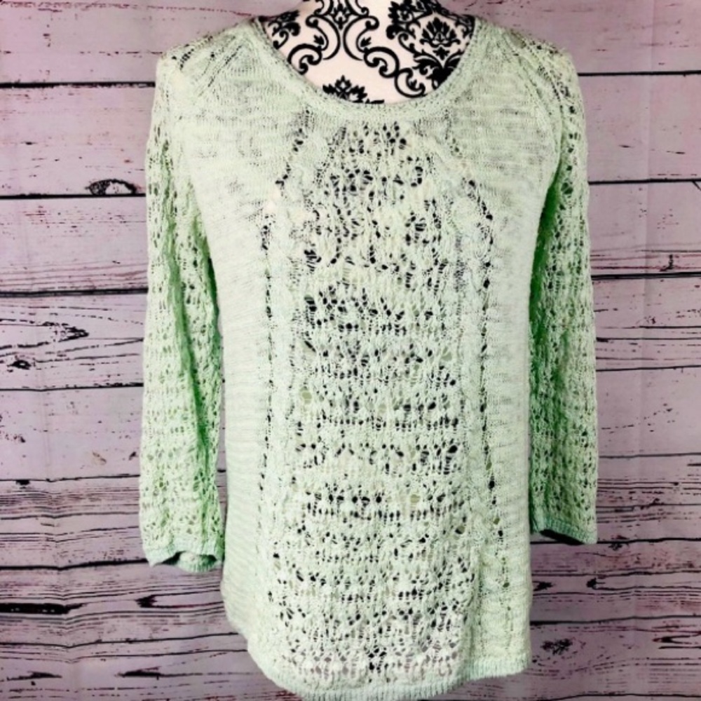 Lucky Brand Mint Green Pointelle Knit Sweater S